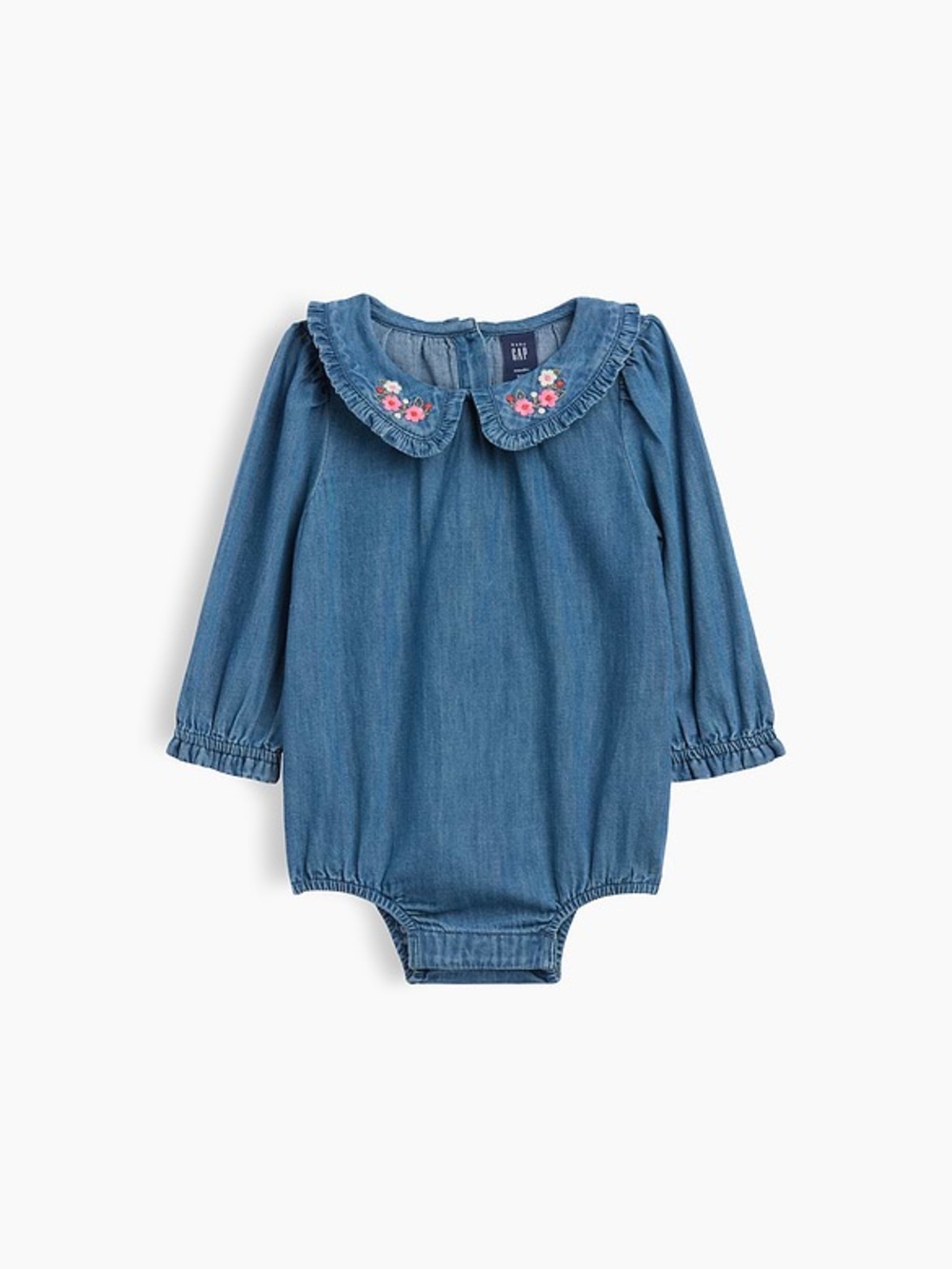 GAP Denim Baby One-Piece with Embroidered Peter Pan Collar